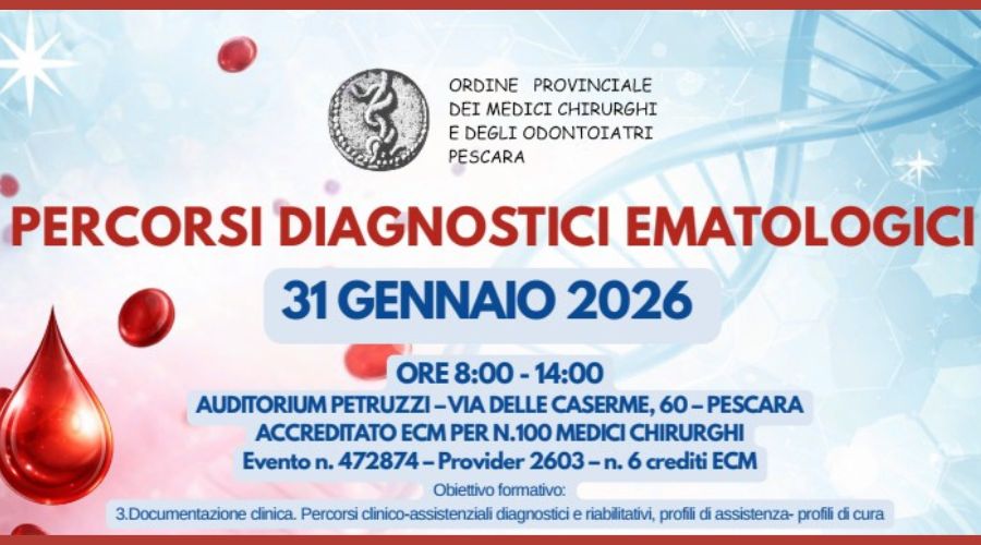 Clicca per accedere all'articolo OMCeO Pescara - Evento ecm "Percorsi Diagnostici Ematologici" del 31.01.2026